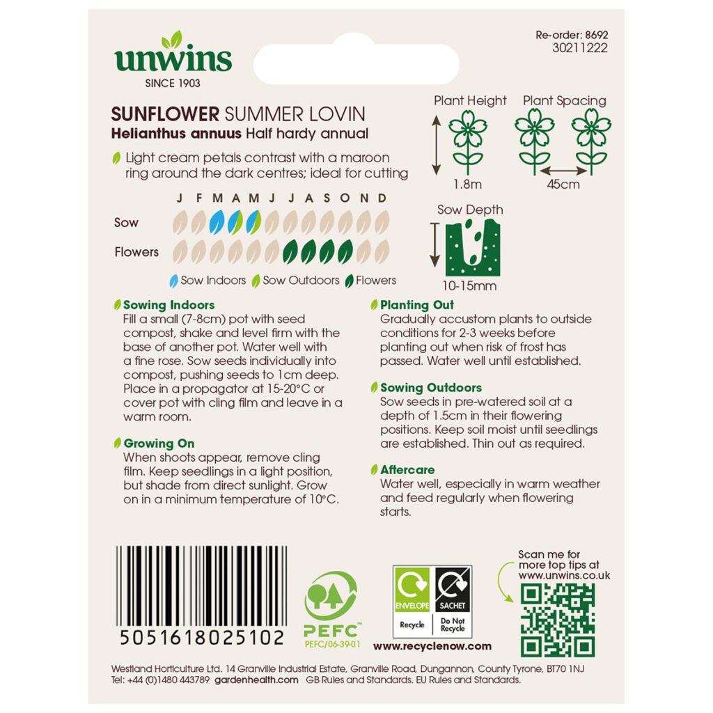 Unwins Sunflower Summer Lovin Seeds 5051618025102 2